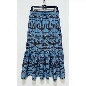 Spoon Jeans Skirt Womens Medium Blue Western Chic Maxi Ruffle Hem Cowgirl Aztec